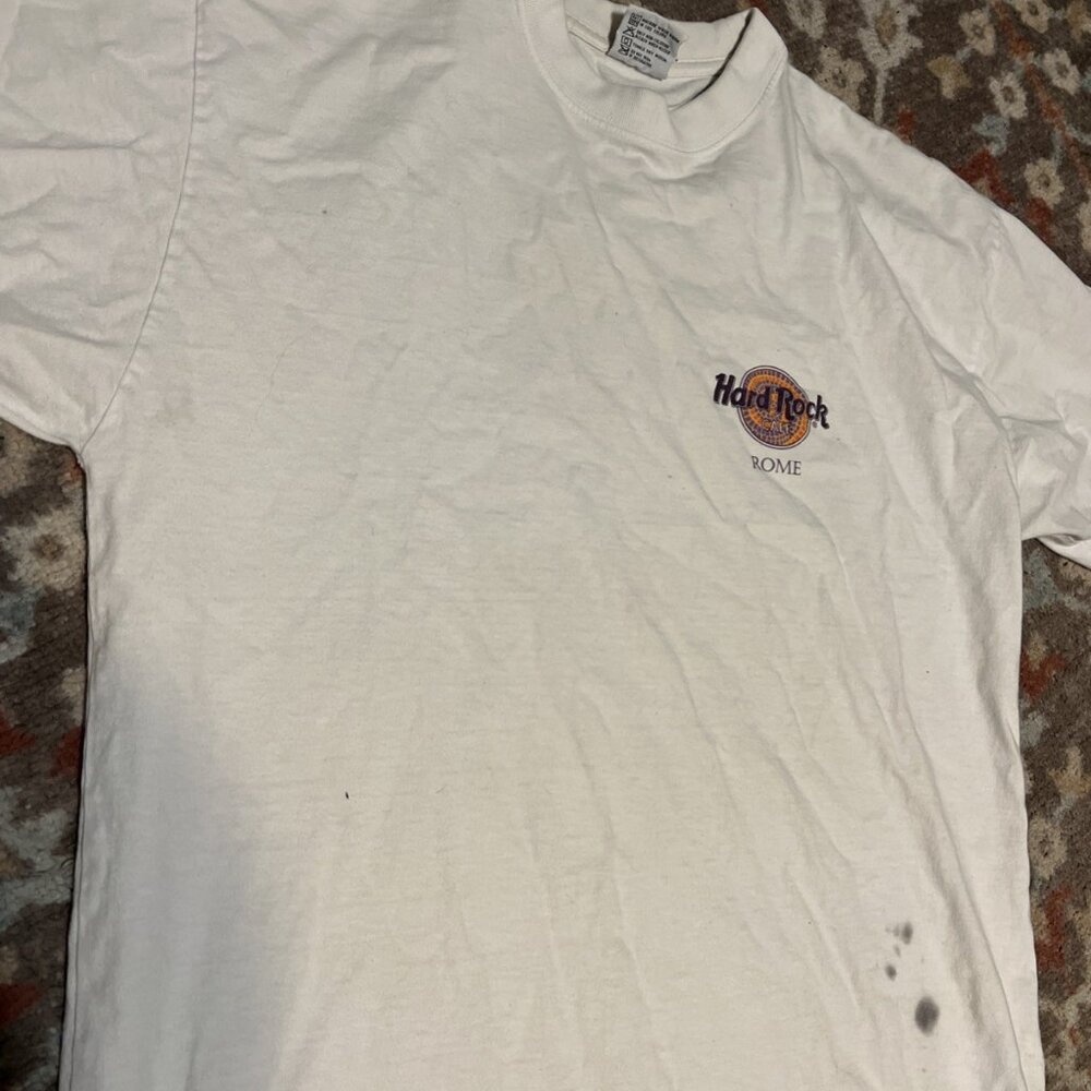 Hard Rock Cafe Shirt Mens L White Heavy Tee Rome Roma Vintage 90s Music Food - Picture 7 of 9